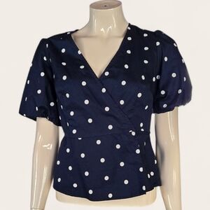 Old Navy Navy Blue Polka Dot Wrap-Style Blouse